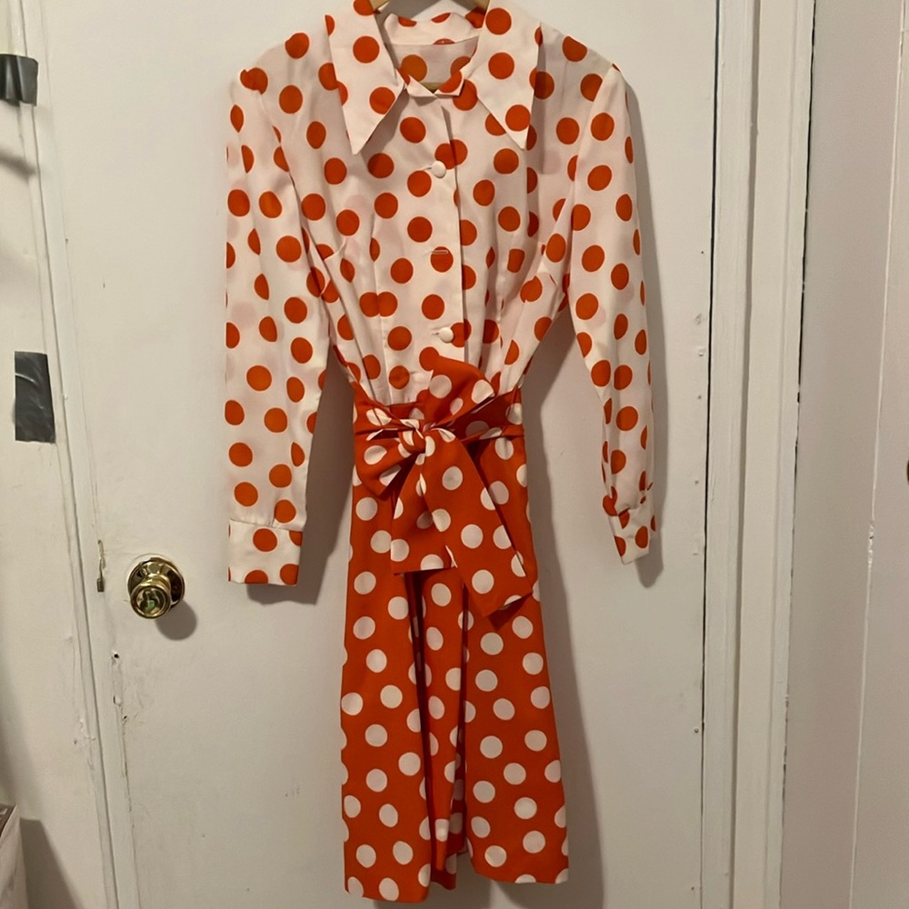 Vintage 60’s  Orange and White Polka Dot Dress